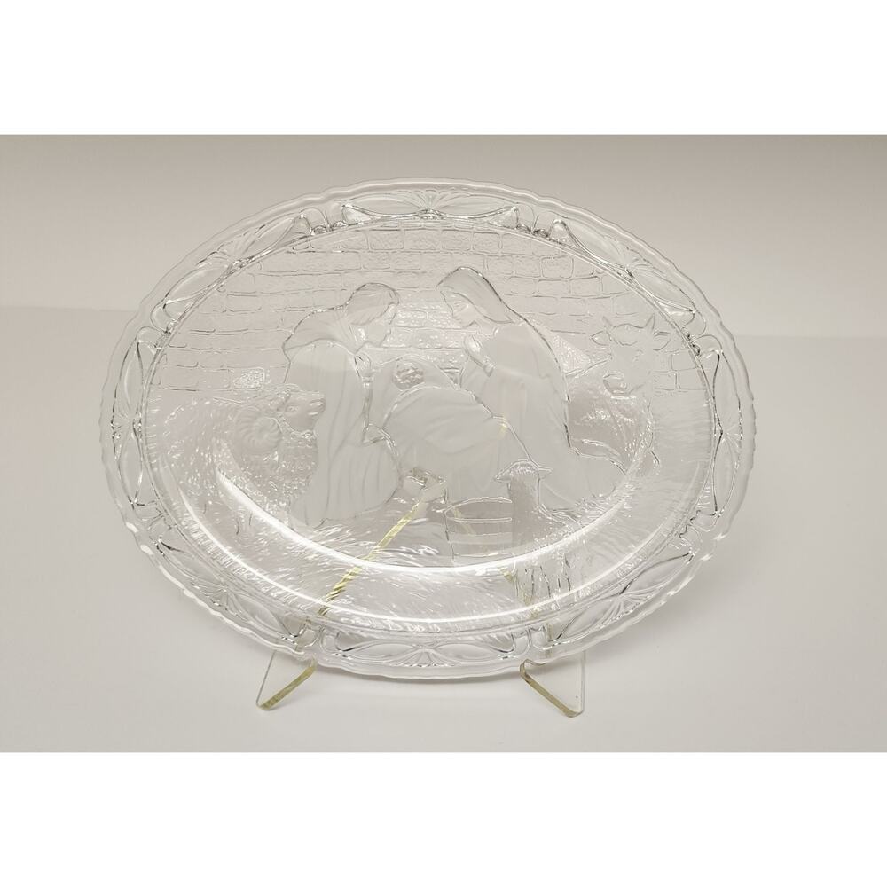 Mikasa Nativity Oval Glass Platter 9 Inches Holiday Tableware